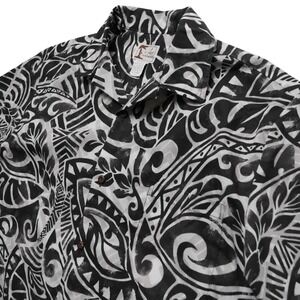 Y Not Hawaii Mens XL Black Polynesian Tribal‎ Hawaiian Shirt Made in USA